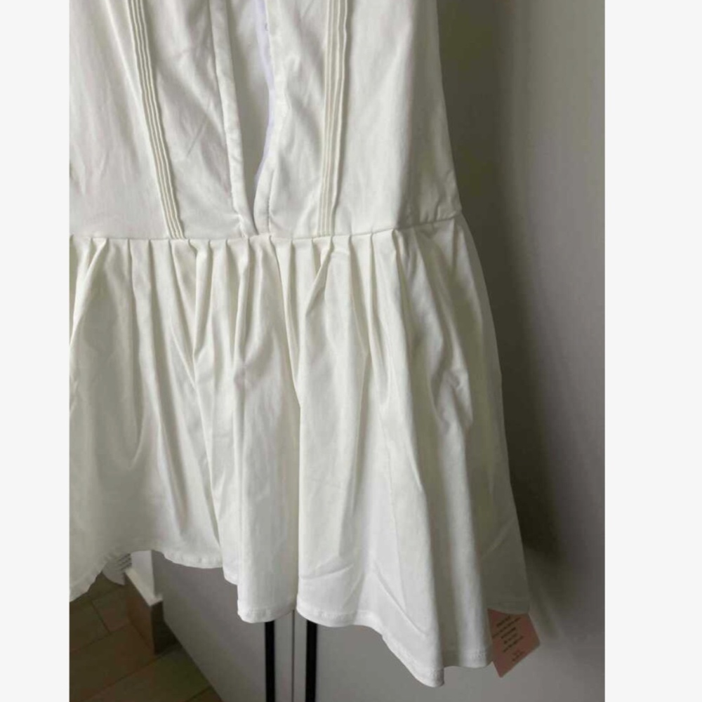 White Corset Style Mini Fit and Flared Dress Shoulder Tie Straps - Picture 16 of 16